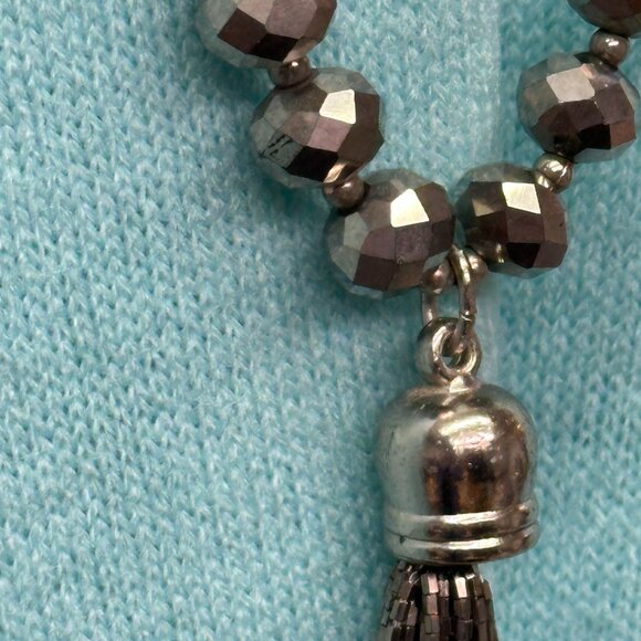 Chico’s Long 32” Pewter Beaded Tassel Necklace.  With Original Tag - Picture 6 of 16